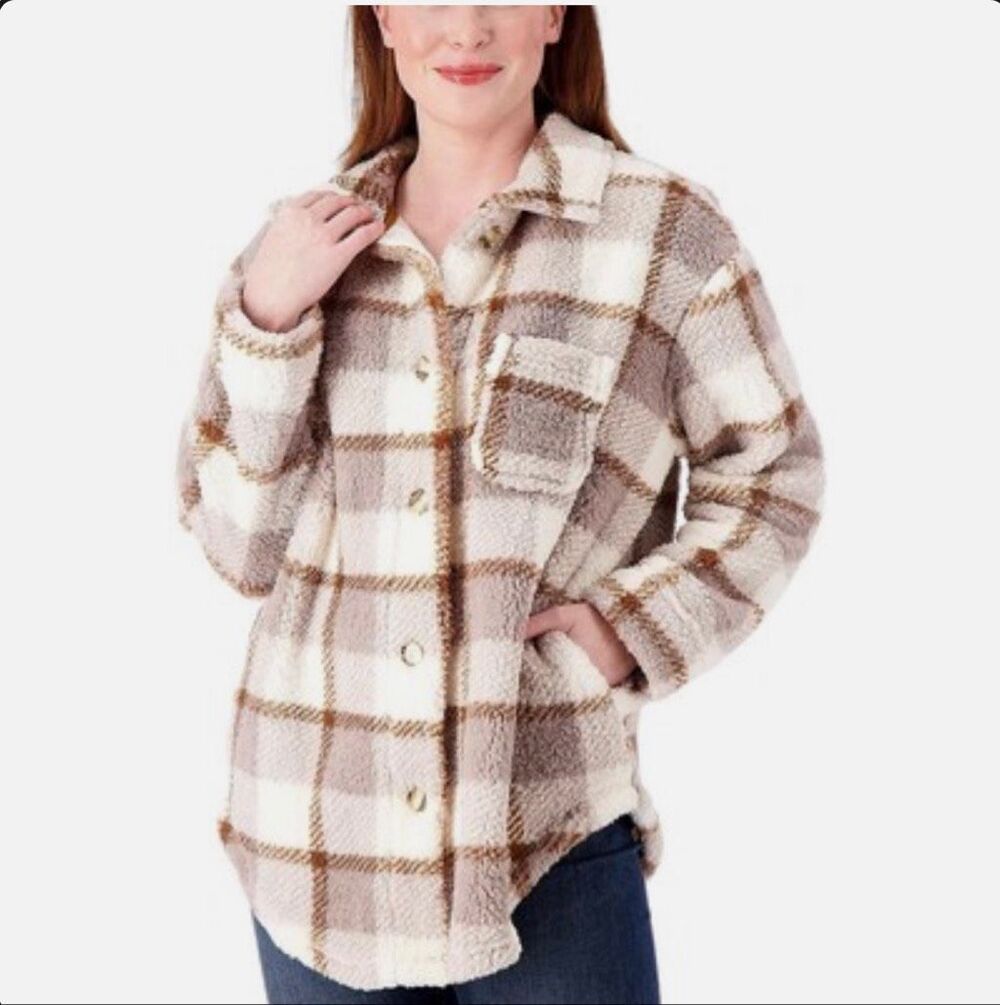 Koolaburra by UGG Brushed Back Sherpa Shacket Birch Plaid Women’s Small NEW